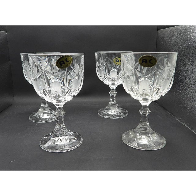 Mid-Century Modern 1950s Mid Century Modern Italian Ac Cut Crystal Atomic Wine Stem Glasses- Set of 4 For Sale - Image 3 of 6
