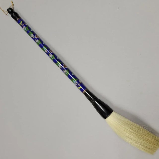 Chinese Large Old Chinese Blue Cloisonne Calligraphy Brush For Sale - Image 3 of 6