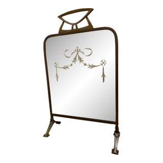 1900s Victorian Art Nouveau Brass Mirror Fire Screen For Sale