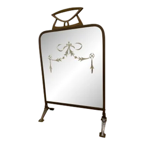 1900s Victorian Art Nouveau Brass Mirror Fire Screen