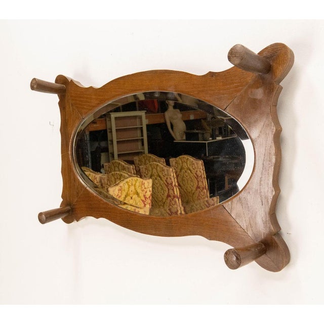 Vintage French Coat Rack with Oval Beveled Mirror, 1920s For Sale - Image 3 of 6