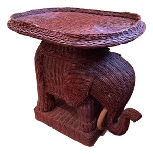 1960s Wicker Elephant Table With Original Finish
