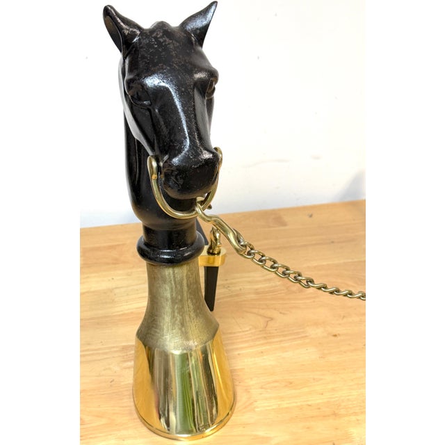 Late 19th Century 19th Century English Brass & Iron Horse Motif Andirons with Removable Chain For Sale - Image 5 of 18