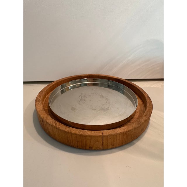 Gorgeous Retired Arteriors Home Milena Glass Hurricane With Wood Base & Polished Stainless Accents For Sale In Denver - Image 6 of 10