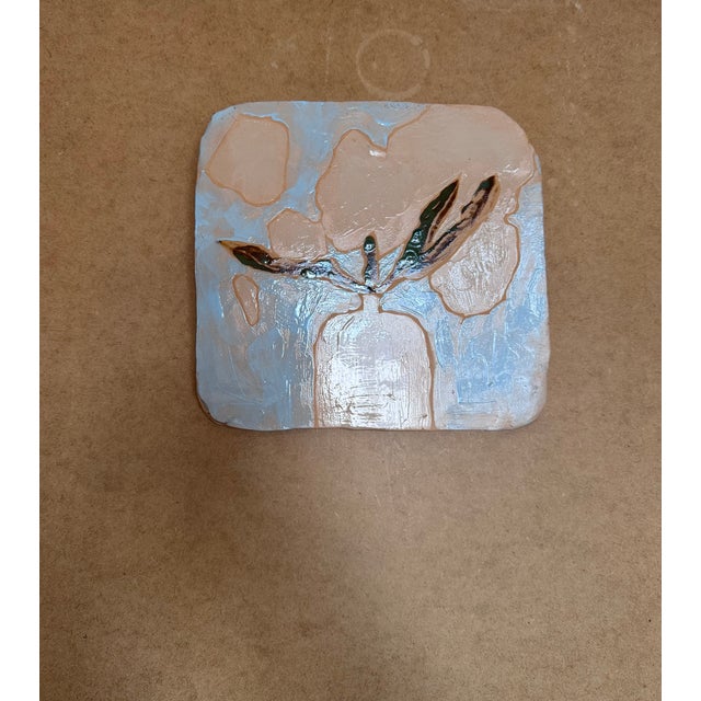 Modern Handmade Ceramic Wall Tile, Floral Art Tile, Hand Painted Decorative Tile, Modern Pastel Wall Decor, Artisan Ceramic Panel For Sale - Image 3 of 7