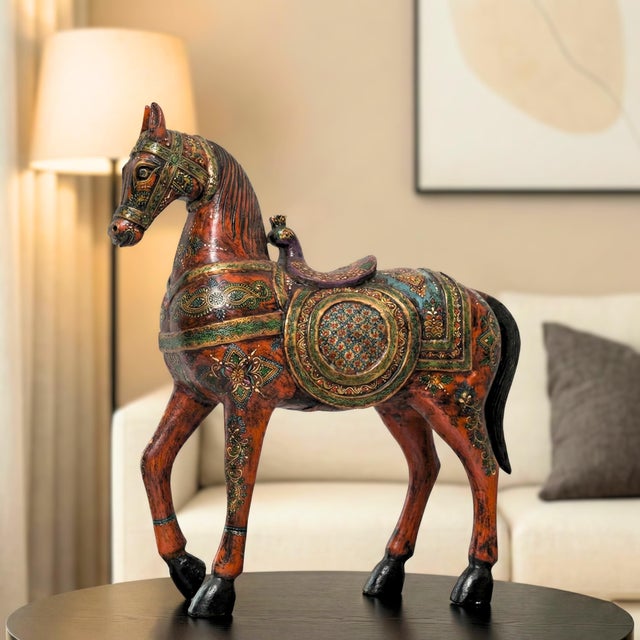 Bring the majesty of a royal horse into your living space with this breath taking hand carved painted masterpiece. This 24...