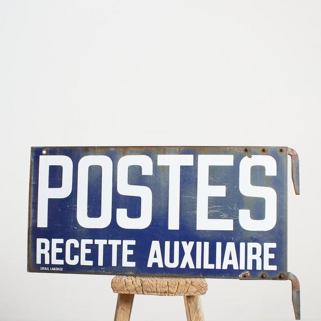 Blue Antique French Enamel Post Office Metal Sign, 1950s For Sale - Image 8 of 9