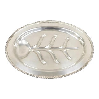 Vintage English Regency Silver Plated Oval Meat Cutlery Serving Platter Tray For Sale