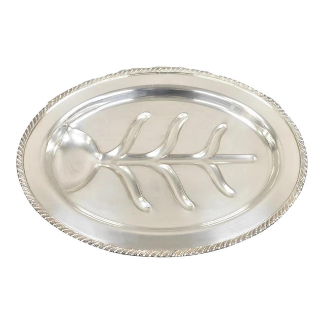 Vintage English Regency Silver Plated Oval Meat Cutlery Serving Platter Tray For Sale