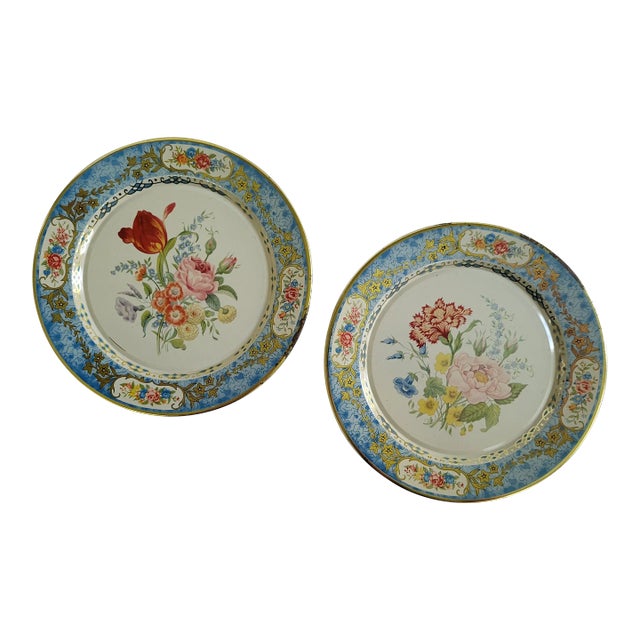 Pair of 1940s Daher Decorated Ware Tin Plates For Sale