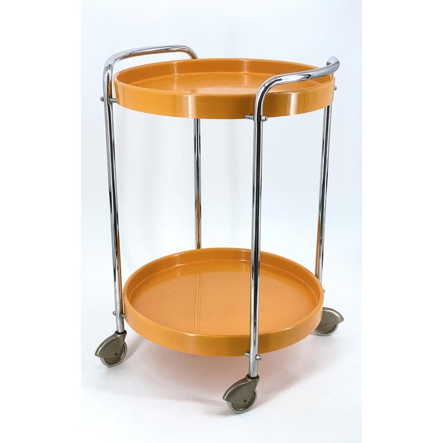 Space Age Serving Trolley with Two Removable Trays in Orange For Sale - Image 4 of 6