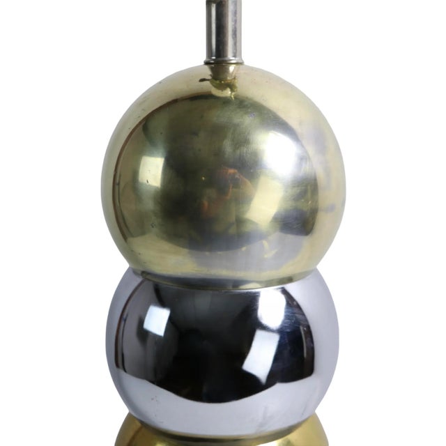 Pr Brass and Chrome Stacked Ball Table Lamps Made in Usa Att. To Kovacs Ca. 1970's For Sale - Image 12 of 13