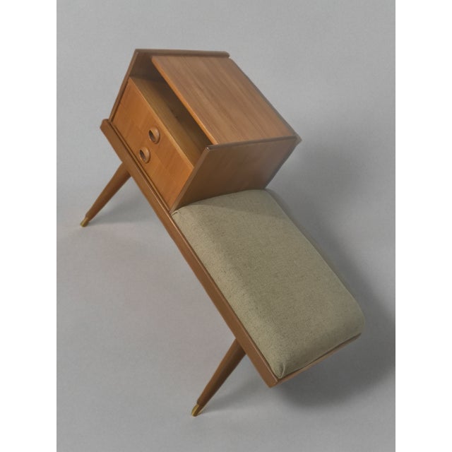 Mid-Century Scandinavian Teak and Green Fabric Entryway Bench, 1960s For Sale - Image 4 of 13