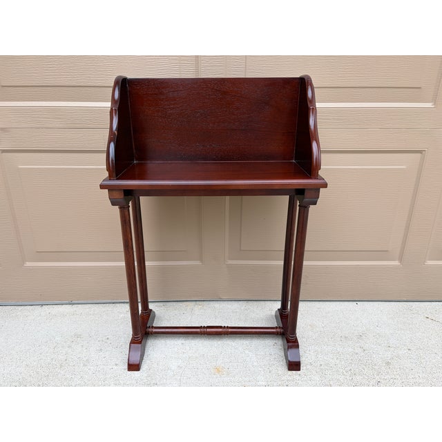 Baker Furniture Company Vintage Federal Mahogany Library Book Stand With Pull-Out Drink Trays For Sale - Image 4 of 15