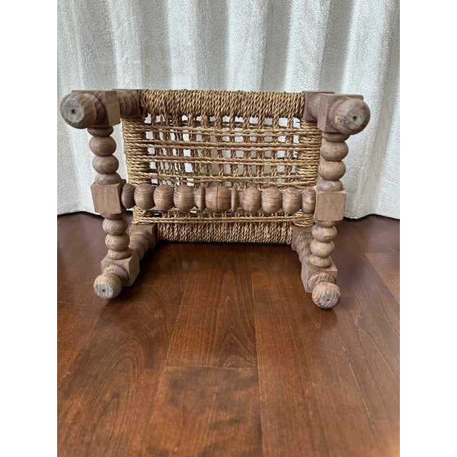 Tan Vintage French Audoux Minet Style Handcrafted Rope & Wood Stool For Sale - Image 8 of 16