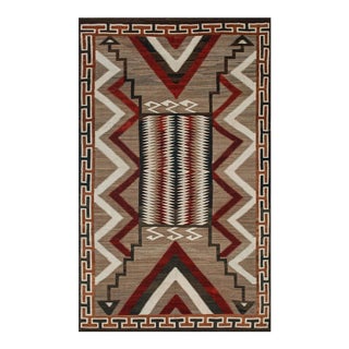 1930s Camel Field Antique Native American Tribal Geometric Flat Weave Kilim Rug For Sale