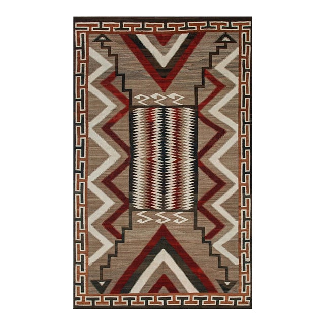 1930s Camel Field Antique Native American Tribal Geometric Flat Weave Kilim Rug For Sale