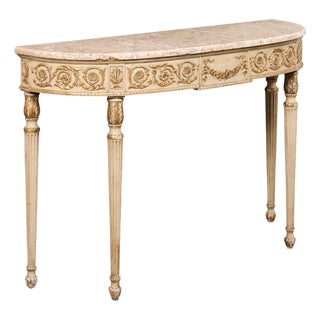 Mid 20th Century Italian Marble Top Slender Console, 4 Ft For Sale