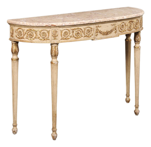 Mid 20th Century Italian Marble Top Slender Console, 4 Ft