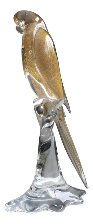 Murano Glass Parrot Sculpture with Gold Leaf by Gambaro E Poggi, 1970s