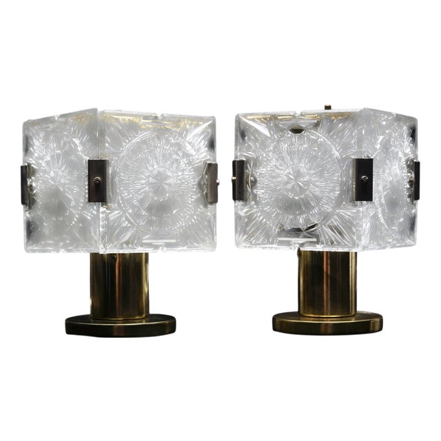 Crystal Glass Table Lamps by Jaroslav Beyvl Sr. For Kamenický Šenov, Former Czechoslovakia, 1970s, Set of 2 For Sale