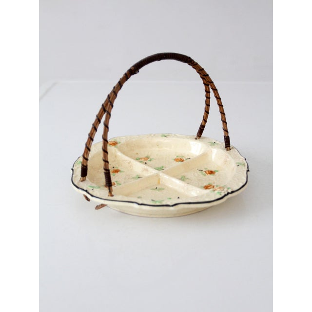 Vintage Japanese Floral Porcelain Serving Dish With Handle For Sale - Image 6 of 13