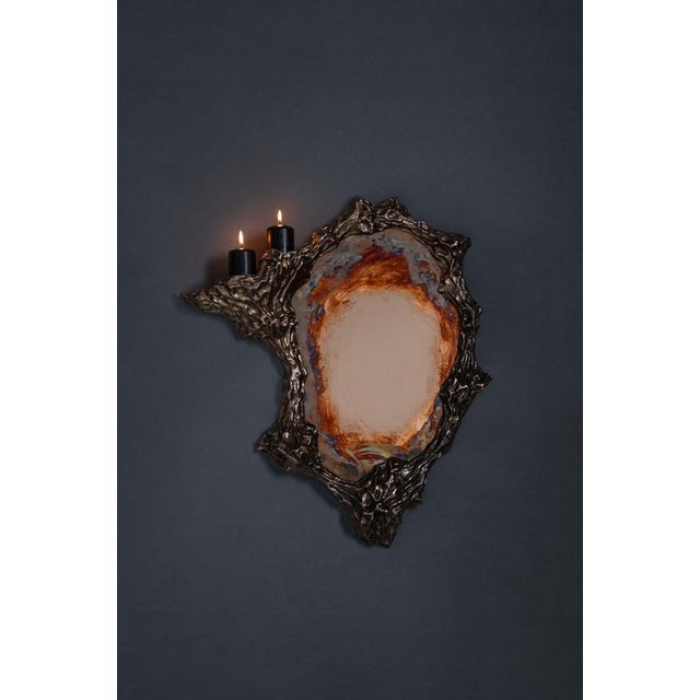 Beautiful people v mirror in cast bronze by william guillon hand sculpted, dated and signed dimensions: d 9 x w 48 x h 52...