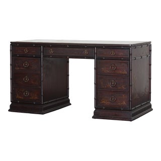 Mid Century Faux Bamboo Desk of Six Drawers For Sale