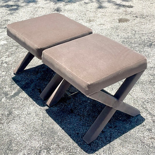 Vintage Contemporary Mohair X Benches - a Pair For Sale In West Palm - Image 6 of 8