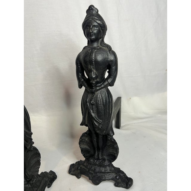 Figurative Mid-Century French Cast Iron Andirons - a Pair For Sale - Image 3 of 6