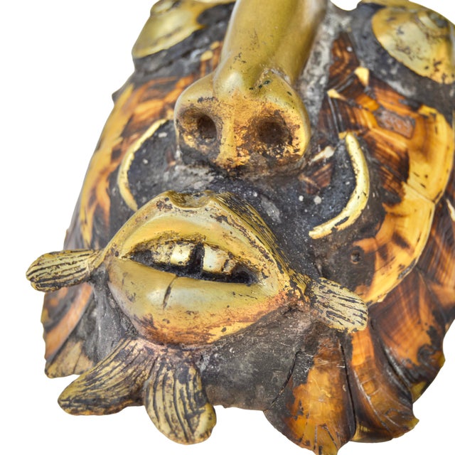 Mid 20th Century Handmade West-African Unique Brass Figurine & Shell Mask For Sale In New York - Image 6 of 11