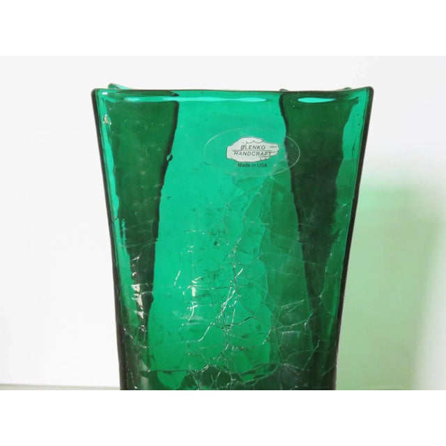 Modern Mid 20th Century Blenko Emerald Crackled Glass Vase For Sale - Image 3 of 6