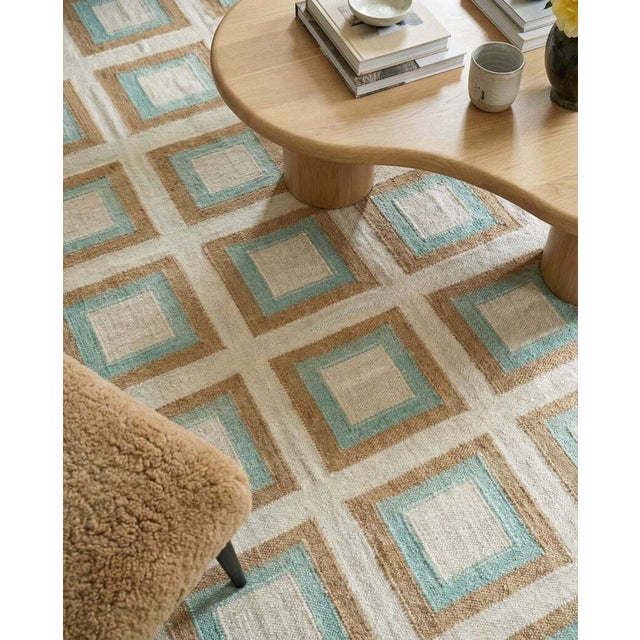 Josef Albers Color Study Handwoven Wool Flatweave 4' x 6' Rug - Silver Lake For Sale - Image 4 of 5