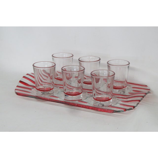 6 Barconic Red Shot Glasses and Red Striped Glass Tray 4629b For Sale - Image 11 of 13