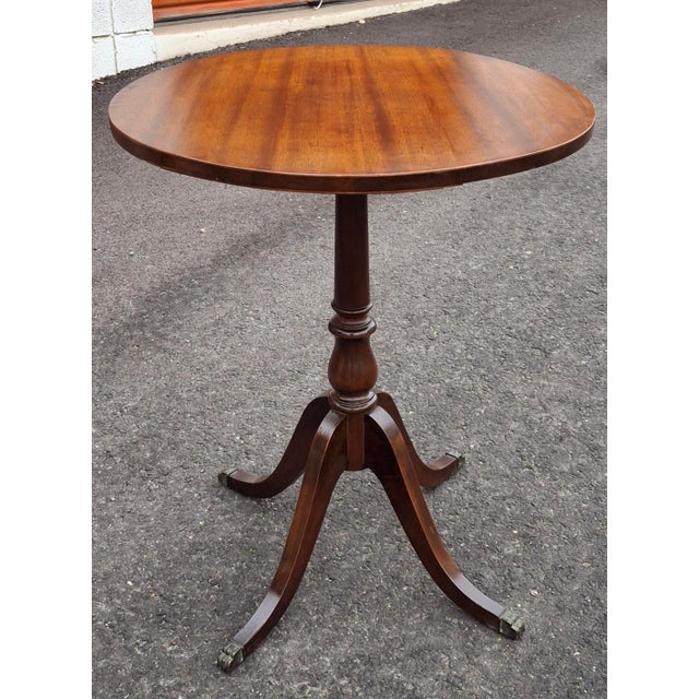 Georgian Style Satin Mahogany Pedestal Quadpod Wine Table, Circa 1910s For Sale - Image 4 of 8