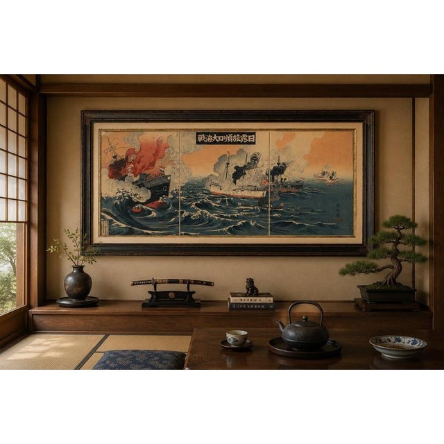Black Matahei, Battle of Port Arthur, Russo-Japanese War, 1904, Woodblock Triptych For Sale - Image 8 of 9