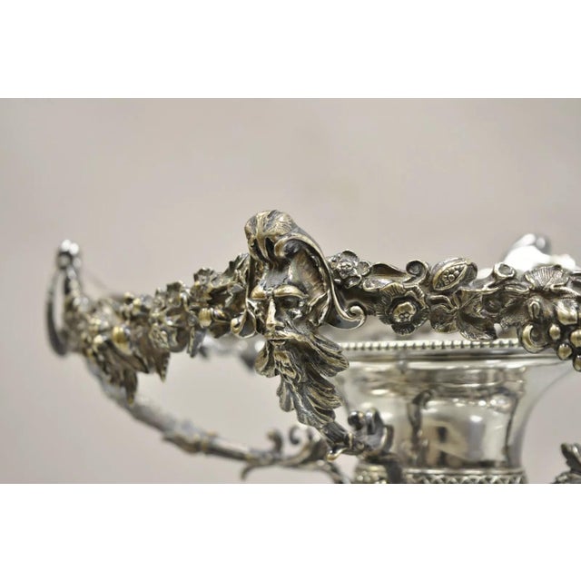 Antique French Victorian Silver Plated Figural Centerpiece Bowl Pedestal Base For Sale - Image 4 of 12