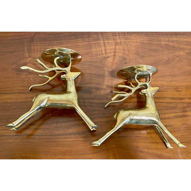 Figurative Vintage Brass Deer Candle Holders - A Pair For Sale - Image 3 of 8