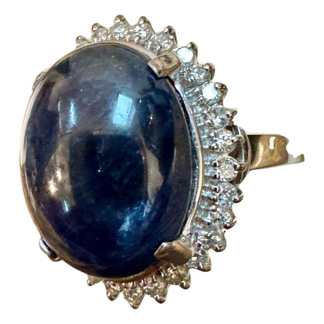 16.83 Ct Natural Sapphire Cabochon & Diamond Ring in Platinum Size 7 For Sale