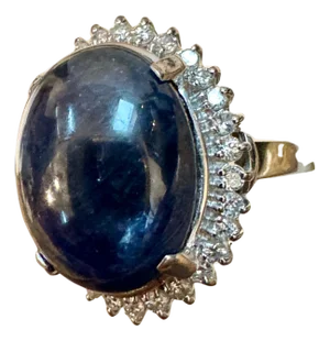 16.83 Ct Natural Sapphire Cabochon & Diamond Ring in Platinum Size 7