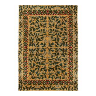 1960s Vintage Nouveau Style Rug in Gold, Green Floral Patterns For Sale