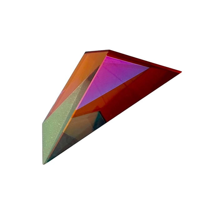 Vasa Velizar Mihich, Hand Signed Dated 1993 Colorful Acrylic Vasa Laminated Lucite Triangle Sculpture, 1993 For Sale - Image 9 of 18