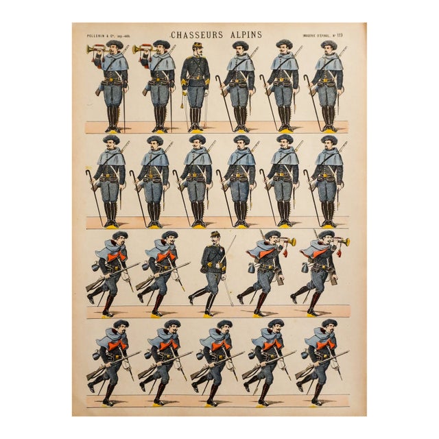 1880s - 1890s French Military Print - Imagerie d'Épinal #119 - Chasseurs Alpins For Sale