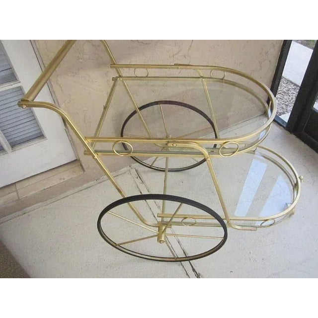 Mid-Century Modern 1970s Mid-Century Italian Metal Glass Gold Bar Beverage Cart For Sale - Image 3 of 9