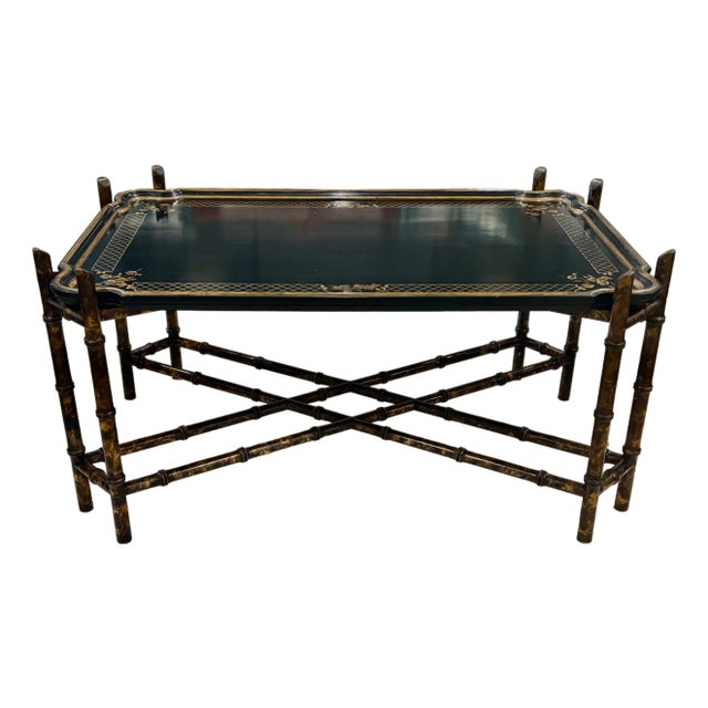 Vintage Palm Beach Style / Chinoiserie Style Faux Bamboo Faux Tortoise Tray Top Coffee Table by Baker Furniture For Sale