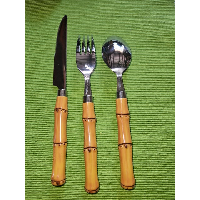 Stylish Faux Bamboo Resin & Stainless Flatware - Service for 8, 40 Pieces For Sale - Image 4 of 4