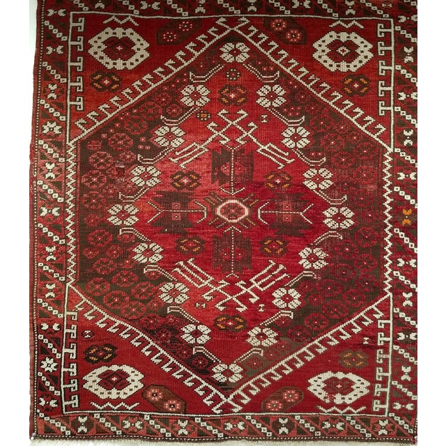 3' 2" x 3' 7" A beautiful Turkish Bergama village rug from the Anatolia region in prayer design format with natural...