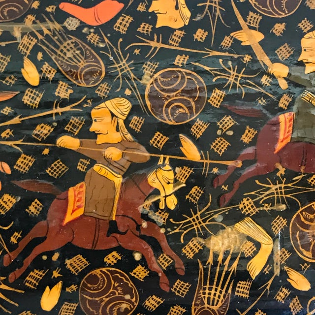 Indian Vintage Kashmir Paper Mache Hand Painted Covered Box For Sale - Image 3 of 12