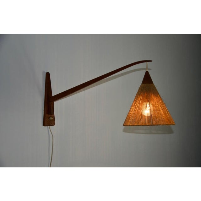 Gold Mid-Century Teak and Rattan Swing Arm Wall Lamp attributed to Temde, 1960s For Sale - Image 8 of 10
