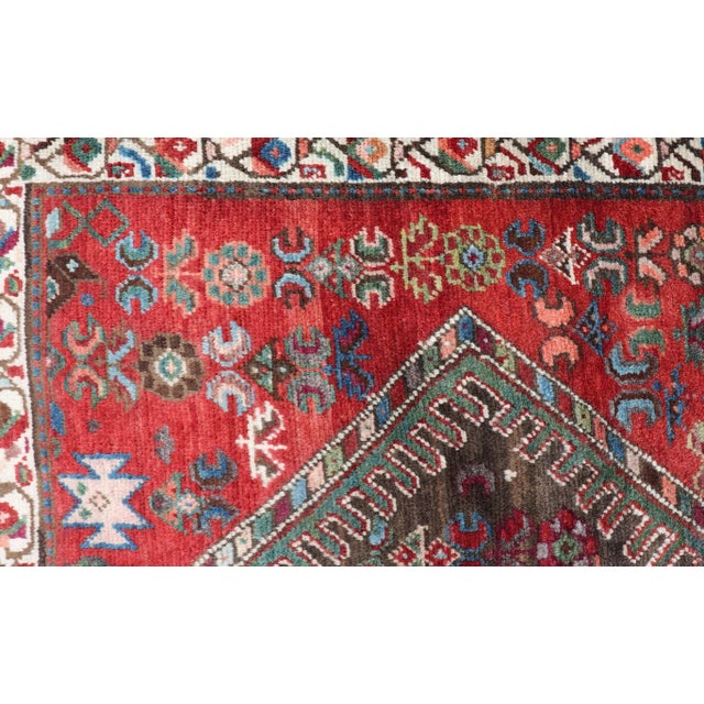 Early 20th Century Antique Caucasian Karabagh Runner With Bold Diamond Medallion on Rich Red Field 3'9 X 8'9 For Sale - Image 5 of 13